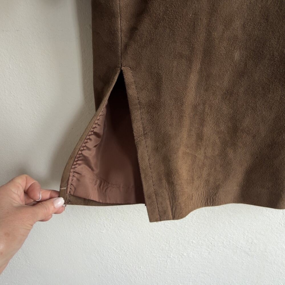 Vintage 1960s Camel Suede Collarless Swing Coat Covered Buttons Mid Century Sz 8 - Picture 8 of 12